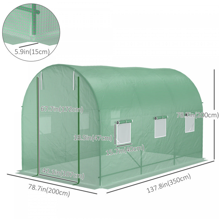 Outsunny 11.5' X 6.6' X 6.6' Walk-in Tunnel Greenhouse Garden Plant Seed Growing Warm House Outdoor Hot House W/ Roll Up Door, Windows, Pe Cover Green