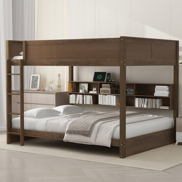 Aaron Wood Bunk Bed With Storage Cabinets And Usb Ports, Queen Size, Antique Wood