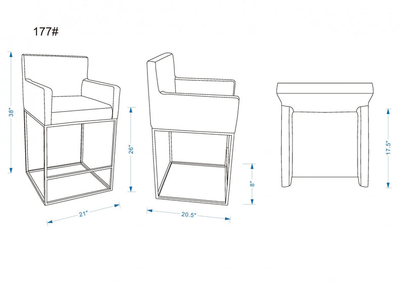 Ambassador Mid-Century Modern Metal Upholstered Counter Stool in Cream - Set of 2 Bar Stool