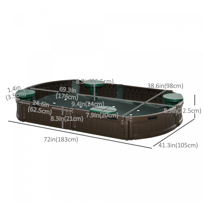 Kids Sandbox With Cover, Sandbox Outdoor With Corner Seat, Easy Assembly, Sand Play Station For Backyard, Garden, 72\" X 41.3\" X 8.9\", Brown