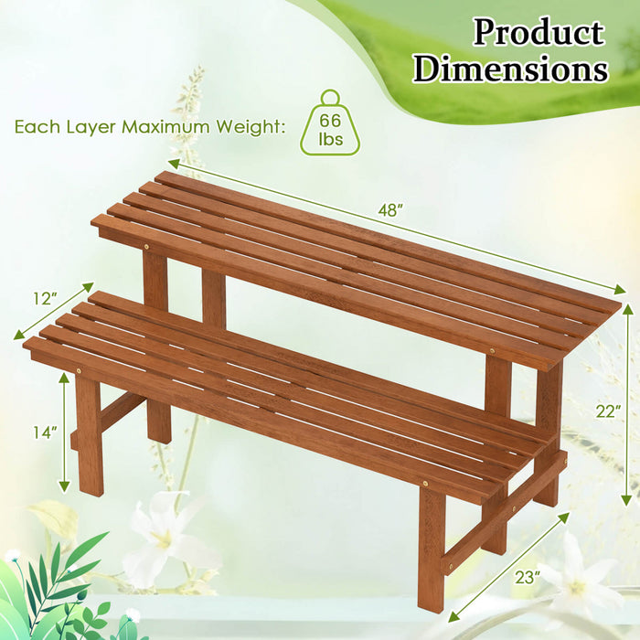 Costway 2 Tier Wood Plant Stand With Teak Oil Finish Indoor & Outdoor Flower Pot Holder