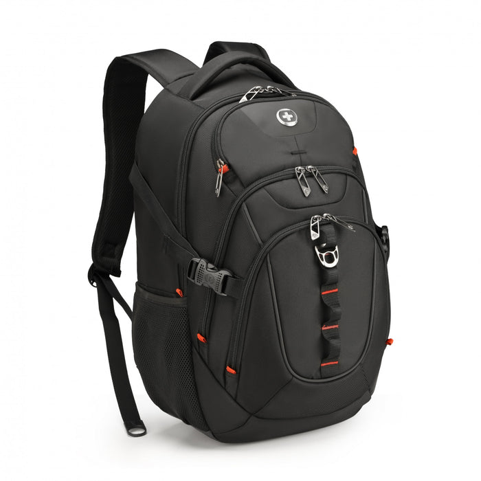 Swissdigital Vector School Backpack – 17\" Laptop Bag, USB Charging, SDD Finder, RFID Protection, Reflective Trim, Add-A-Bag System