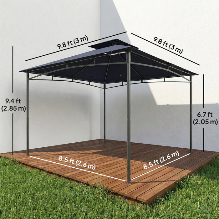 Outsunny 10' x 10' Gazebo, Soft Top Garden Gazebo w/ 2-Tier Roof, Navy Blue