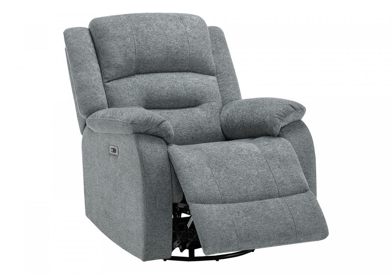 Large Upholstered Power Reclining Chair, Usb Ports Included, Blue Fabric, Transitional Recliner