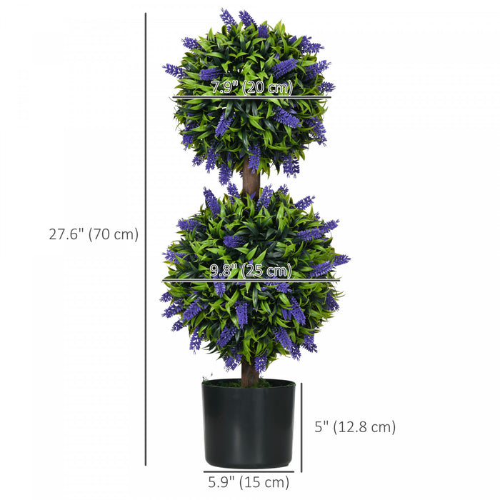 HOMCOM 2.3ft Set of 2 Potted Artificial Plant Ball Tree w/ Lavender Flowers