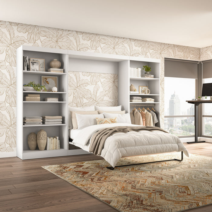 Bestar Pur Full Murphy Bed with Two Shelving Units (131 W) - White
