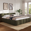 Toby Linen Upholstered Platform Bed with Thickened Headboard and Footboard,King Size,Green King Bed | Lit plateforme Toby en tissu lin avec tete et pied de lit epaissis, taille king, vert
