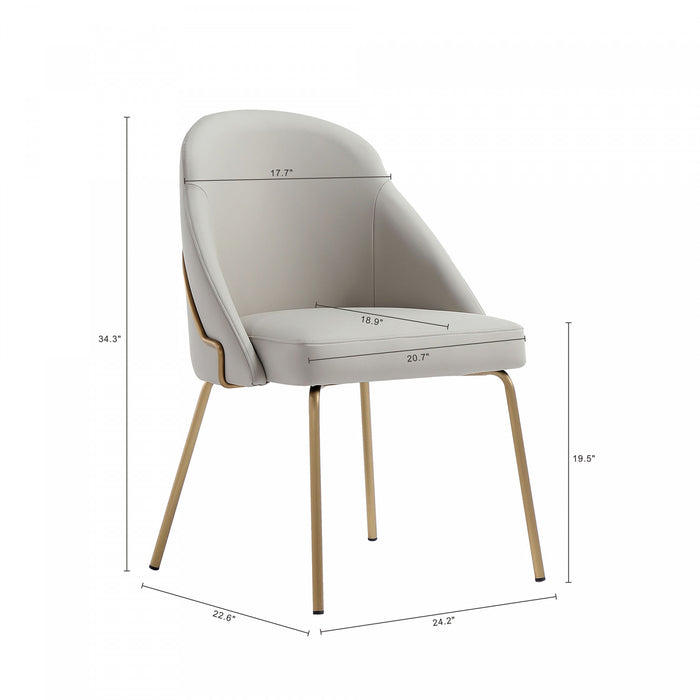 Gracie Modern Vegan Leather Metal Dining Chair in Stone Gray and Gold - Set of 4