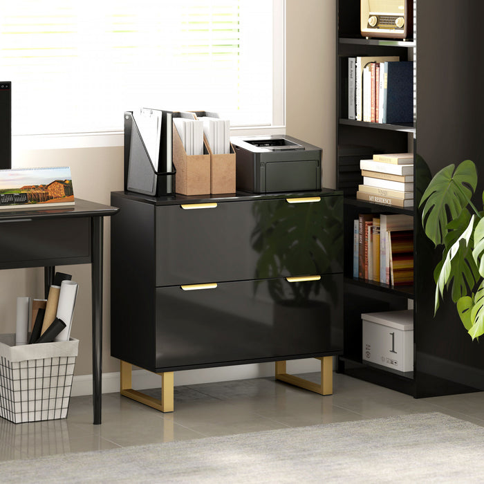HOMCOM 2 Drawer File Cabinet Lateral Filing Cabinet High Gloss Black