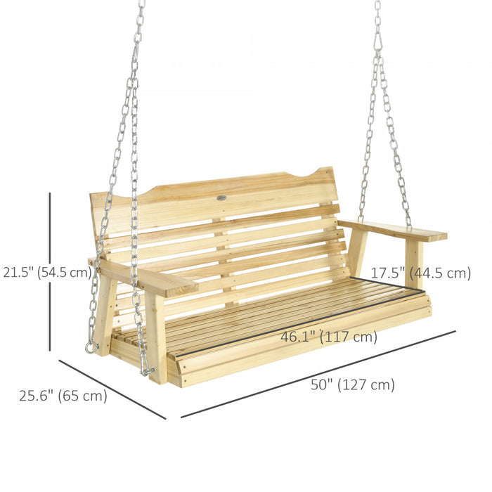 Outsunny Hanging Porch Swing, Patio Swing With Armrests, Natural Wood