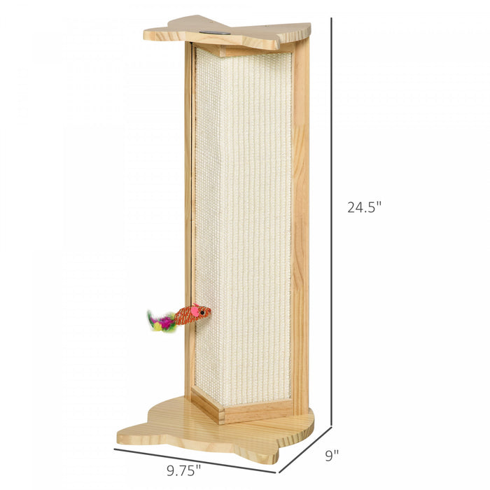Pawhut Sisal Cat Scratching Post, Cute Cat Scratcher With Hanging Funny Toy, 90° Angle For Wall Table Corners, Natural