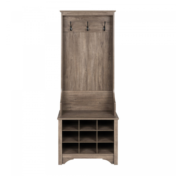 Narrow Hall Tree with Nine Shoe Cubbies - Drifted Grey
