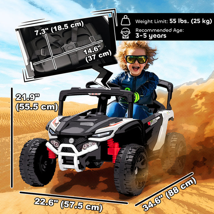 Qaba 12V Kids Ride On Car Truck with Dual Motors, Rear Suspension, Battery Powered Electric Vehicle with Remote Control, LED Lights, Music, Horn for 3-8 Years Boys Girls, White