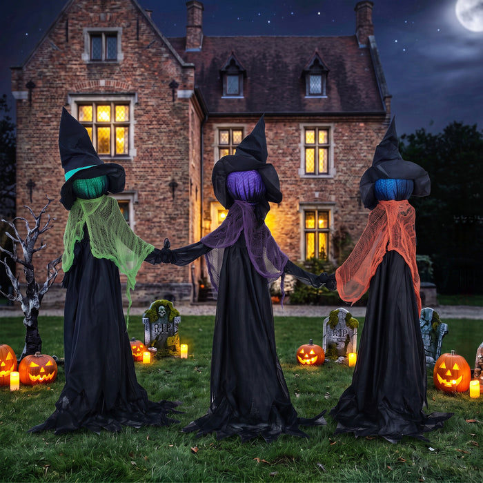 HOMCOM 48\" Holding Hands Witch Trio Stake Halloween Yard Decoration