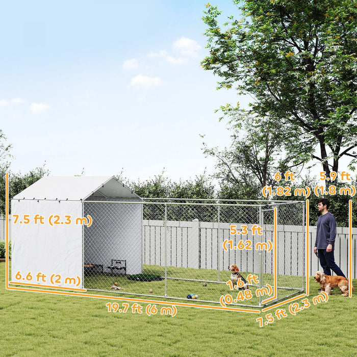 Pawhut Outdoor Dog Kennel With Waterproof & Uv-resistant Cover, Dog Run With Secure Lock For Small Medium Large Dogs, 19.7' X 7.5' X 7.5'