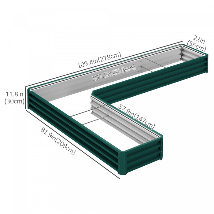 Outsunny L-shaped Raised Garden Bed, 82\" X 109\" X 12\" Galvanized Steel Planter Box With Multi-reinforced Rods For Vegetables, Flowers And Herbs, Green