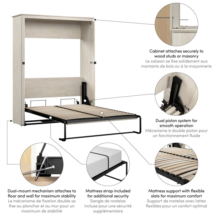 Bestar Key West 63 W Full Murphy Bed - Linen White Oak