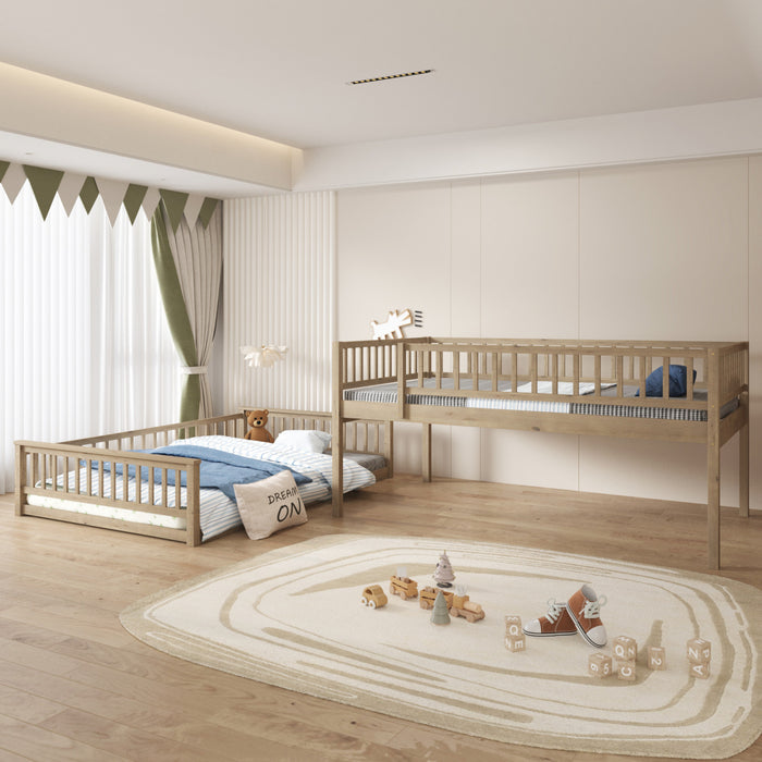 Sabrina Full Xl Over Queen Solid Wood Convertible Design Bunk Bed With Ladder, Walnut