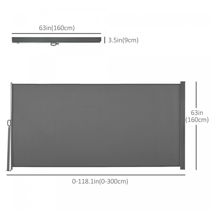 Outsunny 118\" X 63\" Retractable Side Awning Patio Outdoor Folding Privacy Screen With Resistance To Uv Rays & Wind, Light Grey