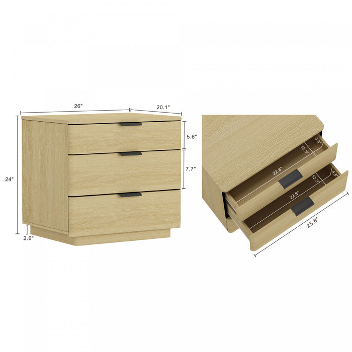Payton Modern 26\" Nightstand in Natural Oak (3-Drawer) - Set of 2