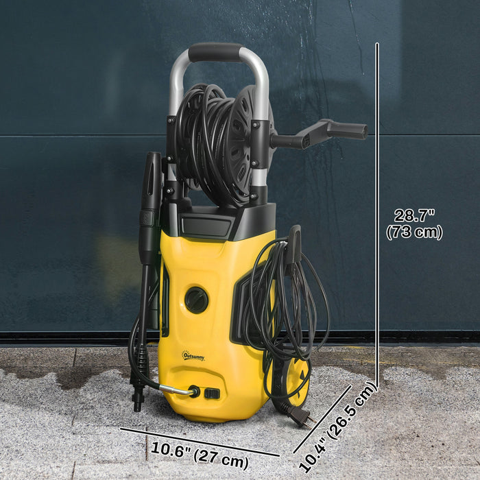 Outsunny Electric Pressure Washer, 1800W High Pressure Washer with 20 ft Outlet Hose, Adjustable Nozzle, 1.9GPM Power Washer with Hose Reel, Steel Handle for Home Patio, Yellow