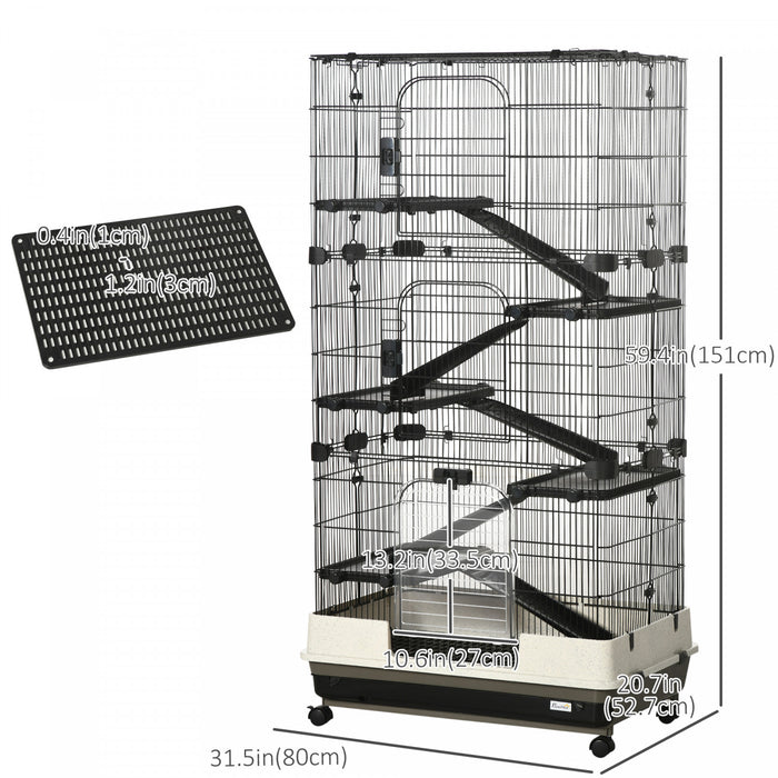Pawhut 6-tier Platform Rolling Small Animal Cage Rabbit Hutch Pet Play House With Platform, Ramp,removable Tray. 4 Universal Wheels (black) For Bunny Pet Mink Chinchilla