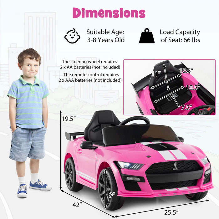 Costway 12v Licensed Ford Mustang Shelby Gt500 Kids Ride On Car With Remote Control Pink