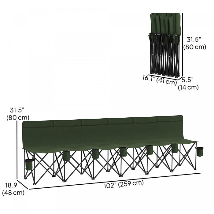 Outsunny 6 Seat Folding Camping Chair W/ Cup Holder For Camping, Dark Green