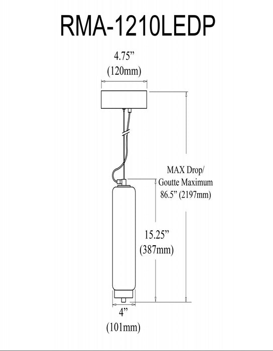 Dainolite Ramona LED Pendant 10w Aged Brass Clear Fluted Glass Lamp