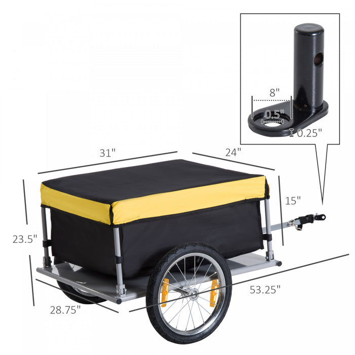 Aosom Bicycle Trailer Bike Cargo Trailer Garden Utility Cart Tool Carrier With Removable Cover, Yellow