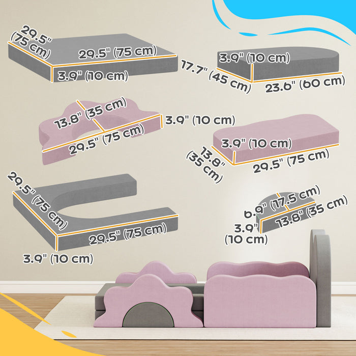 Qaba 12pcs Modular Kids Play Couch, Climbing Toys For Toddlers, Foam Climbing Blocks With Ball Pit (balls Not Included), Indoor Climb And Crawl Activity Play Set, Grey
