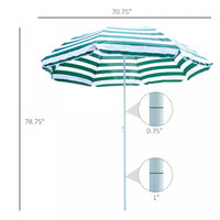 Outsunny 6ft Round Beach Umbrella With Tilt Mechanism, Striped Green