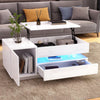 Oliver Height Adjustable Coffee Table with Drawer Cabinet LED Lighting and Storage,White | Oliver table basse reglable en hauteur – table avec tiroir, placard de rangement et eclairage LED, blanc