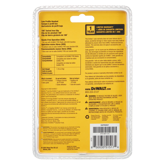 Dewalt Stealth 2 Way Radios Surveillance Headset - Earpiece, Microphone Works with DXFRS Range Of Walkie Talkies