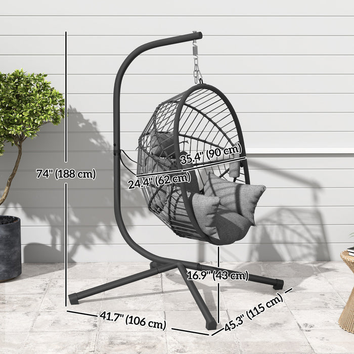 Outsunny Hanging Egg Chair with Thick Padded Cushion, Hammock Chair, Grey