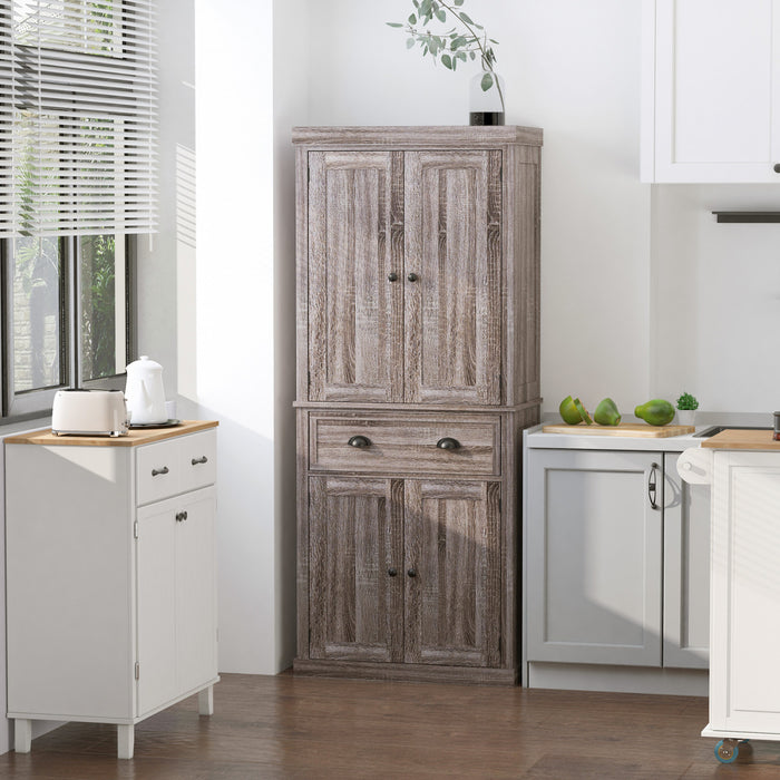HOMCOM Kitchen Pantry Storage Cabinet, Tall Pantry with Drawer Wood Grain
