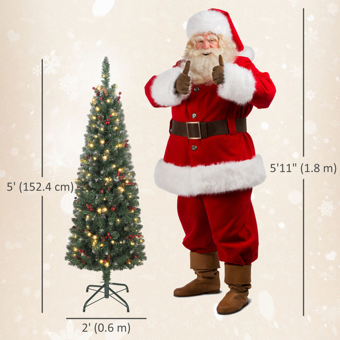 HOMCOM 5 ft Prelit Pencil Christmas Tree with Silver Glitter, Xmas Tree