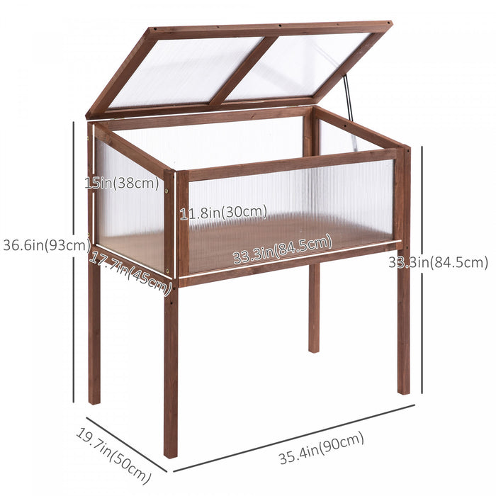 Outsunny 35\" X 20\" X 36\" Wooden Cold Frame Greenhouse, Garden Portable Raised Planter For Outdoor Indoor Use, Brown