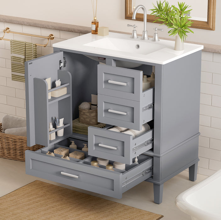 Oliver Solid Wood Bathroom Vanity with Sink Combo and Smart Storage, Grey