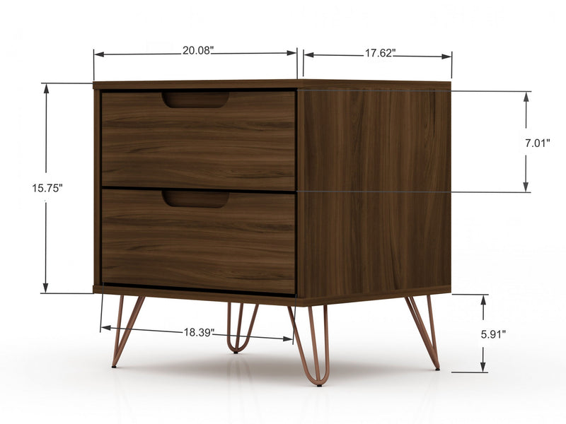 Rockefeller Mid-Century Modern 20\" Nightstand in Chestnut Brown (2-Drawer) - Set of 2