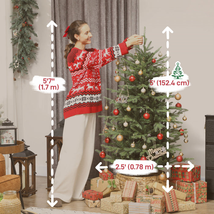 HOMCOM 5 ft Christmas Tree, Full Realistic Ponderosa Fir, Easy Assembly