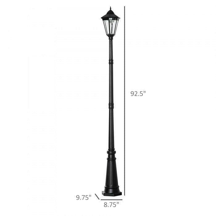 Outsunny 92\" Solar Lamp Post Light, Aluminum Outdoor Street Lamp, Black