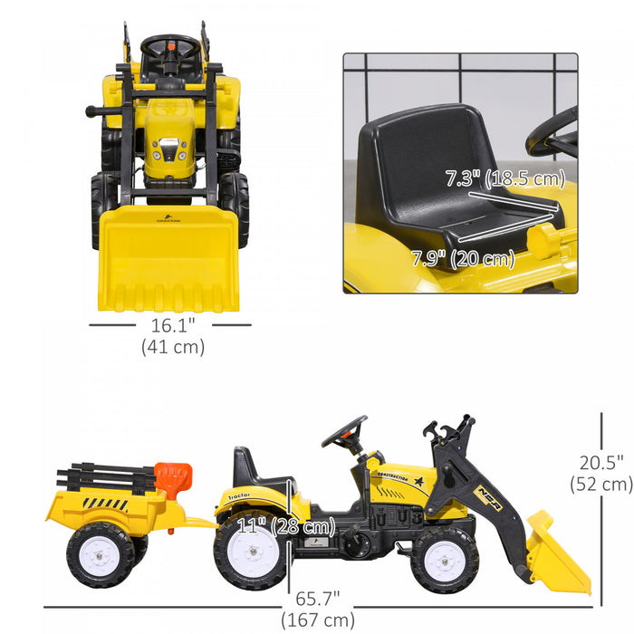 Aosom Front Loader Excavator Ride On Toy Kids Pretend Play Digger Tractor Construction Truck Pedal Control W/ 6 Wheels Controllable Bucket For 3-6 Years Old
