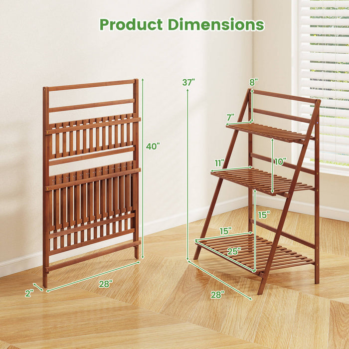 Costway 3 Tier Folding Shelf Stand Bamboo Flower Pot Display Rack Bookcase Organizer