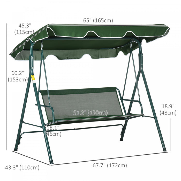 Outsunny 3-seat Patio Swing Chair With Adjustable Canopy Green And White