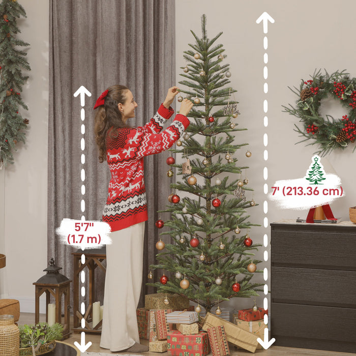 HOMCOM 7ft Fir Pencil Christmas Tree, Hinged Xmas Tree with 646 Branch Tips