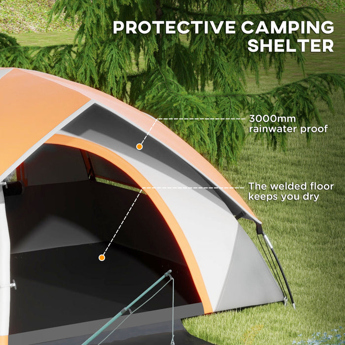 Outsunny 2 Man Camping Tent, 3000mm Waterproof Family Tent, Grey and Orange
