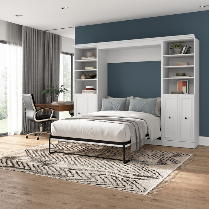 Bestar Versatile Full Murphy Bed and 2 Closet Organizers with Doors (109 W) - White