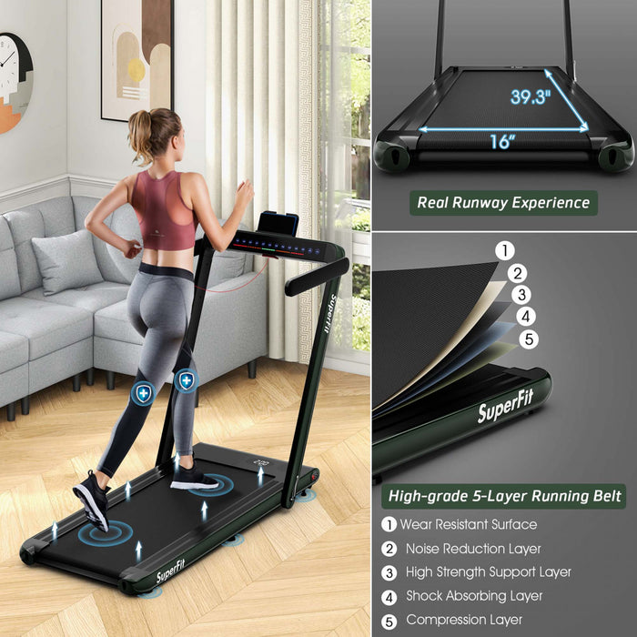 Superfit 2.25hp 2 In 1 Dual Display Folding Treadmill Jogging Machine W/app Control Green
