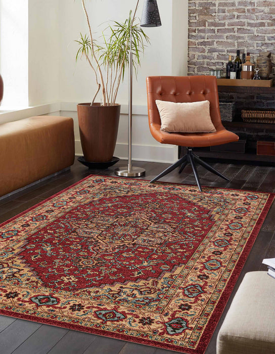 Elara Traditional 9'3\" x 12'6\" Area Rug in Red Indoor Area Rug